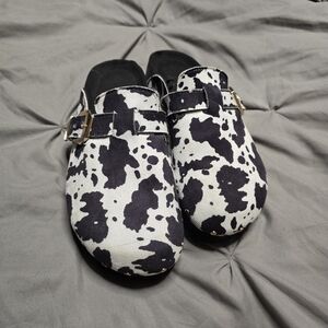 Cow Print Women's Mules with Buckle
